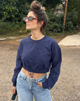 Navy Rico Cropped Elasticated Sweatshirt
