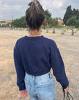 Navy Rico Cropped Elasticated Sweatshirt