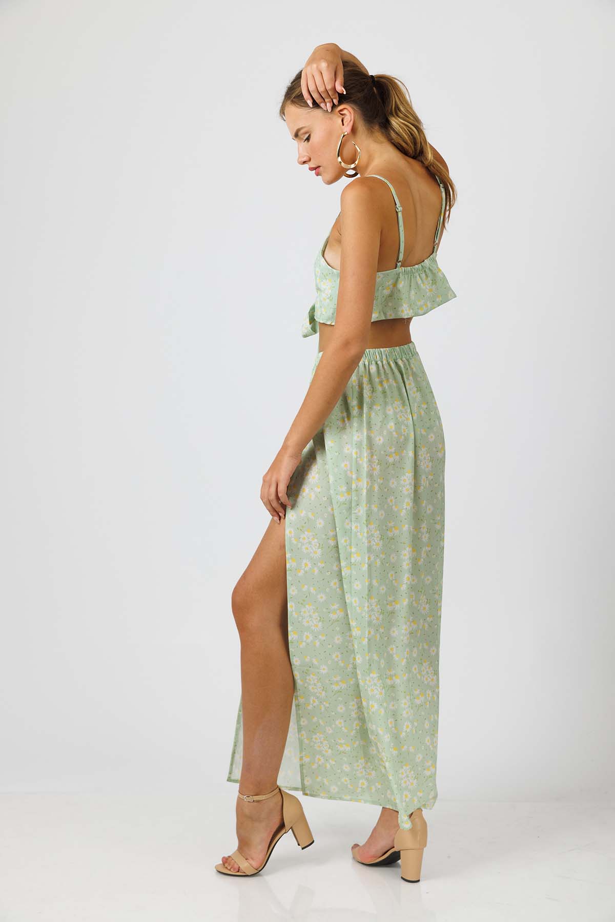 Green Floral Summer Two Piece Set