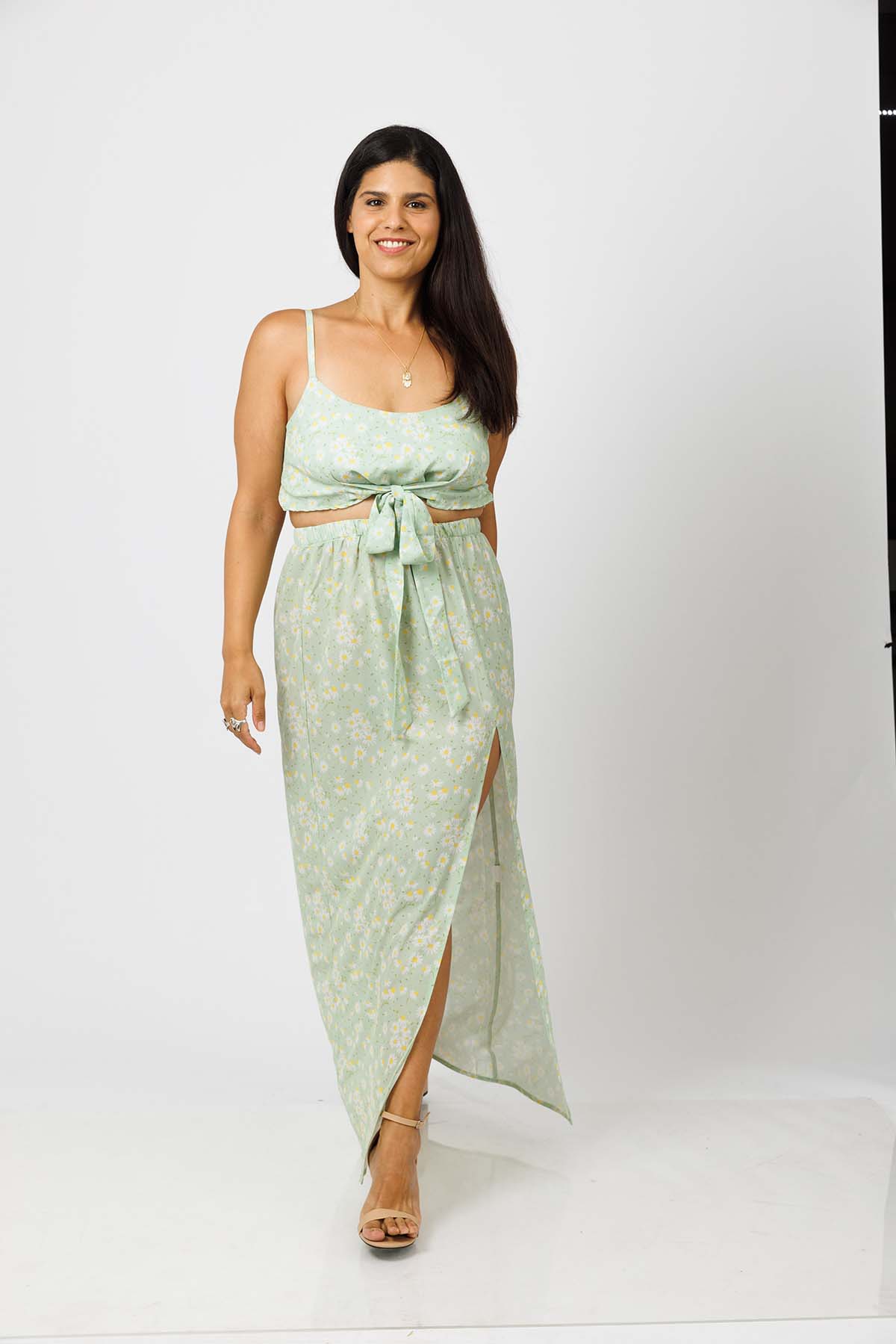 Green Floral Summer Two Piece Set