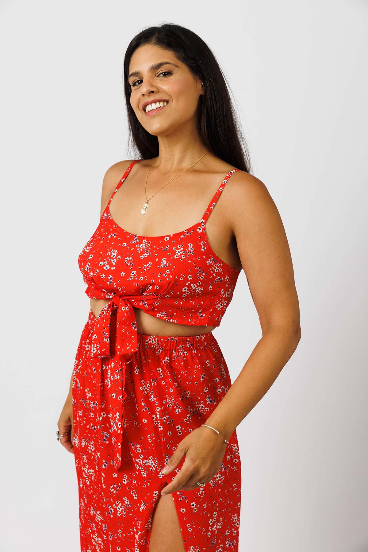 Red Floral Summer Two Piece Set