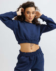 Navy Rico Cropped Elasticated Sweatshirt