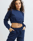 Navy Rico Cropped Elasticated Sweatshirt