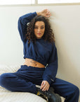 Navy Rico Cropped Elasticated Sweatshirt