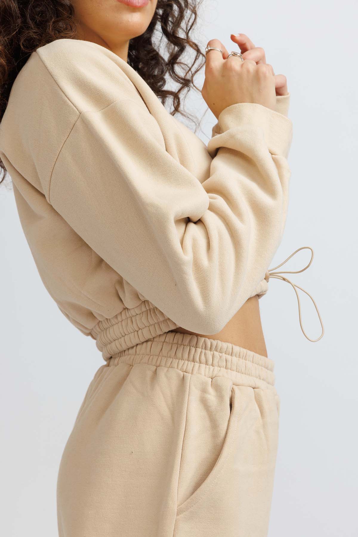 Beige Rico Cropped Elasticated Sweatshirt